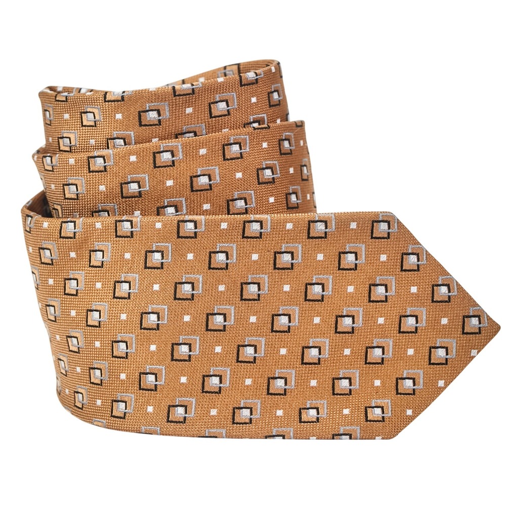 JOS.A. BANK Executive Collection Silk Designer Necktie  Brown Geometric Handmade